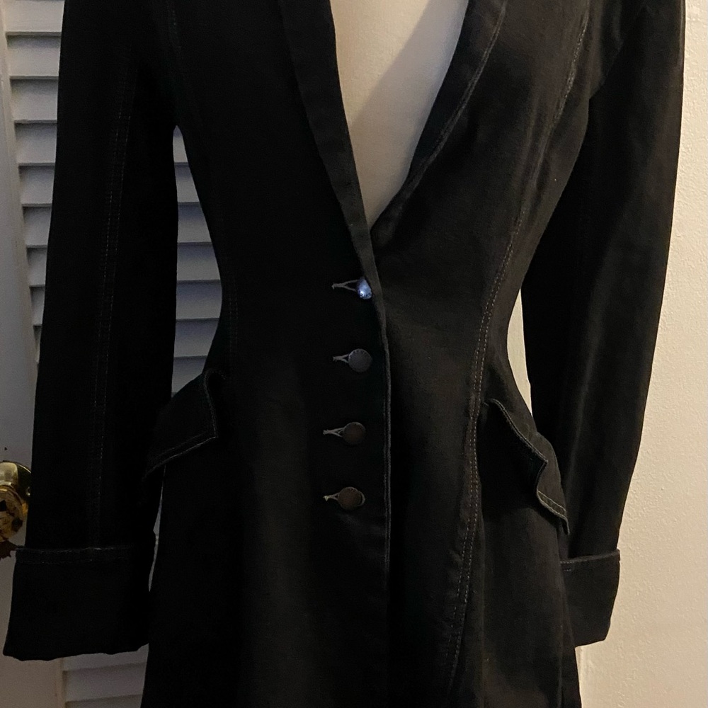 Norma Kamali Black denim Fitted coat with Front Buttons, vintage